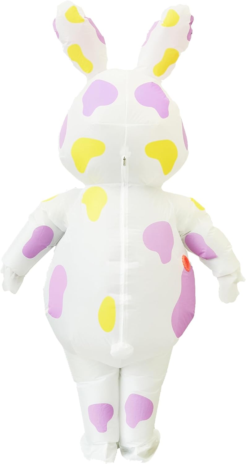 Easter Bunny Costume Adult Inflatable Bunny Costume Blow Up Rabbit Suit for Easter Party Holiday Birthday Celebration (Colorful Spotted Rabbit)