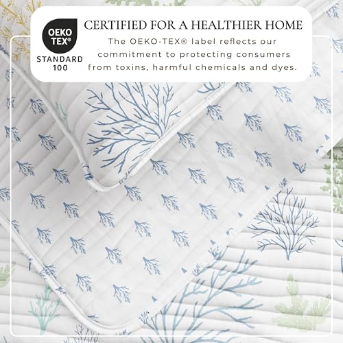 Image of 2-Piece Coral Coastal Reversible Twin Quilt Set with Sham. Beach Theme Bedding Coverlet, Soft, Microfiber - Maldives