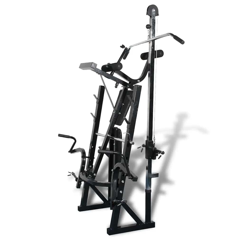 Wielofunkcyjna ławeczka do podnoszenia ciężarów z curlerem nóg i stacją motylkową, ławka do fitnessu siłowego, regulowana ławka treningowa, domowa fitness, wytrzymały stalowy stelaż, szara