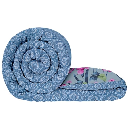 Image of Double Bed Comforter Blankets for Winter | Microfiber | 180GSM 220x250 cm | Light Blue & Pink & Houndstooth Pattern | Bedding Blanket for Winter Double Size | Dohar | Quilt | Duvet