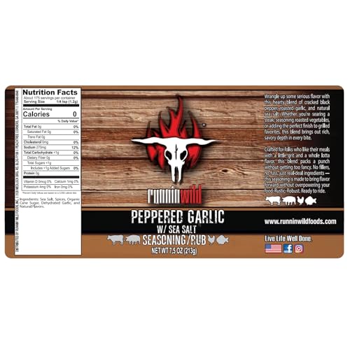 Image of Bold Garlic Pepper with Sea Salt Seasoning - SPG Seasoning Blend Reimagined for Bigger Flavor | All-Purpose Garlic Salt Rub for Steak, Chicken, Veggies | Runnin' Wild, 7.2 oz