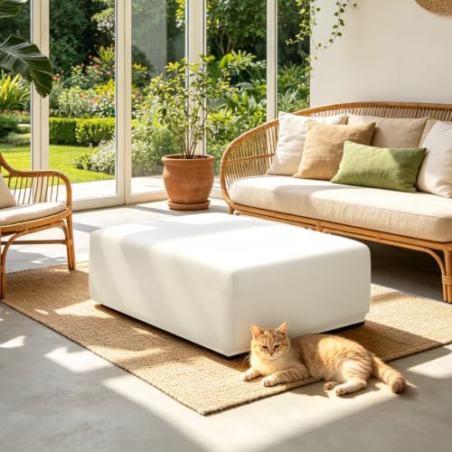 Image of YISUN Stretch Rectangle Ottoman & Footstool Cover, X‑Large, Beige