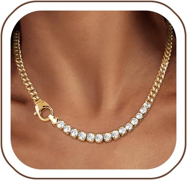 Luxval Tennis Necklace 14K Gold Plated Rhinestone Butterfly Choker Necklaces for women Dainty Zirconia Cut Faux Diamond chain 3mm