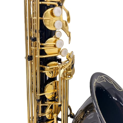 Image of Yinfente Bb Tenor Saxophone Professional Beginner Kit-B Flat Tenor Sax Complete Student Set with Hard Case,Reeds,Cleaning Cloth,Neck Straps,Mouthpiece Black&Gold