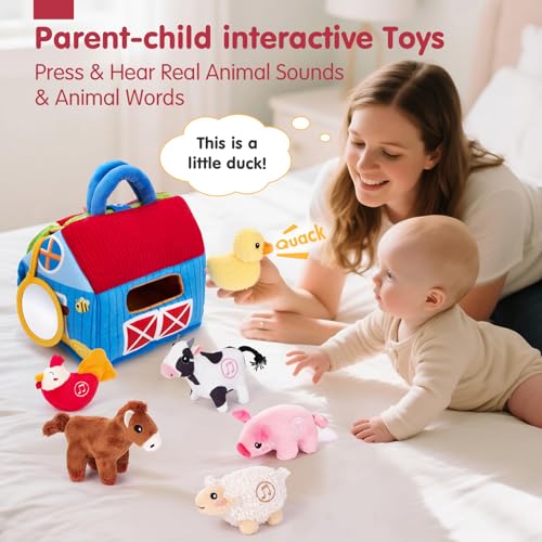 Image of hahaland Baby Toys 6-12 Months - Surprise Barn with Stuffed Farm Animals with Real Sounds - Montessori Toys for 6 Month Old Baby Gifts Toddlers Sensory Toy 1 Year Old Boy Girl Gifts Infant Toys