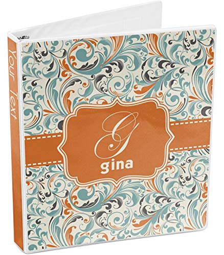 Personalized Orange & Blue Leafy Swirls 3-Ring Binder - 1 inch