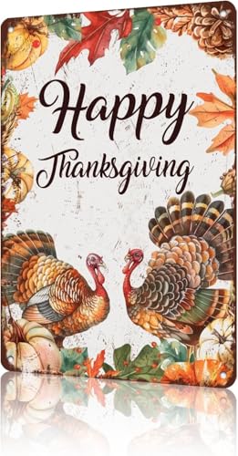 JIUFOTK Panneau en métal de Thanksgiving, motif citrouille d'automne, feuille d'érable, style campagnard, décoration saisonnière, idéal pour la maison, le bureau,...