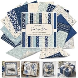 Navy Aesthetic Scrapbook Paper 12x12 Double Sided, Blue Floral & Music Script Patterned Paper Pad - Decorative Craft Cardstock & Scrapbooking Supplies for Photo Albums, 24 Sheets