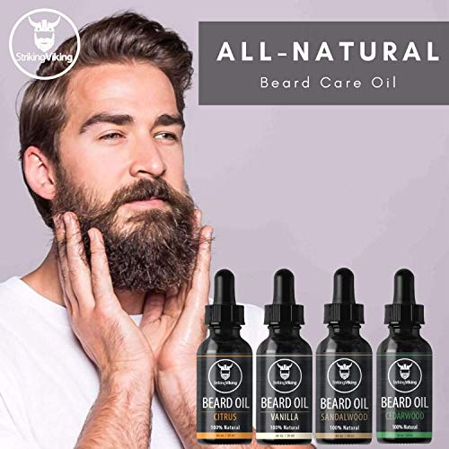 Striking Viking Beard Oil 4 Pack - Softening And Conditioning Beard Oil For Men - Citrus, Vanilla, Sandalwood, & Cedarwood Variety Scents - Enriched With Argan, & Jojoba Oils #TOP1