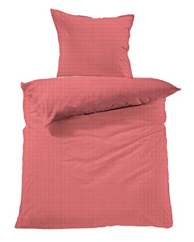 Seersucker - Ropa de Cama (100% algodón, no Necesita Planchado, 135 x 200 cm + 80 x 80 cm, con Cremallera YKK, Cuadros)