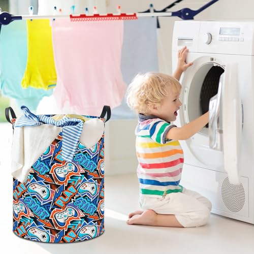 Image of 19.7 inch Laundry Basket,Dirty Clothes Hamper,Waterproof Storage Bin,Room Decor,Gift Baskets,Nursery Hamper(Game)