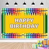 Crayon Theme Happy Birthday Backdrop Crayon Birthday Decorations Banner Photography Background for Kids Happy Birthday Party Decorations Supplies