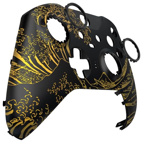 eXtremeRate Carcasa para Xbox One Elite Mando, Accesorios Reemplazables, Funda Protectora Placa Frontal con Anillos de Joystick para Xbox One Elite Series 2 Modelo 1797 - La Gran Ola Dorada-Negro - imagen 8