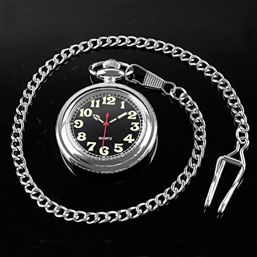 Whodoit Classic Sliver Shiny Arabic Numeral Men's Quartz Pocket Watch, Pocket Watches Gift Quartz Movement For Men With Chain-Sliver #TOP4