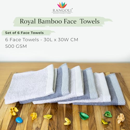 Image of RANGOLI 100% Bamboo Face Towel Set of 6, 500 GSM, Quick Dry Towels for Face, Gym, Travel, Ultra Soft Highly Absorbent, 30Cm X 30Cm, Grey & Dark Grey