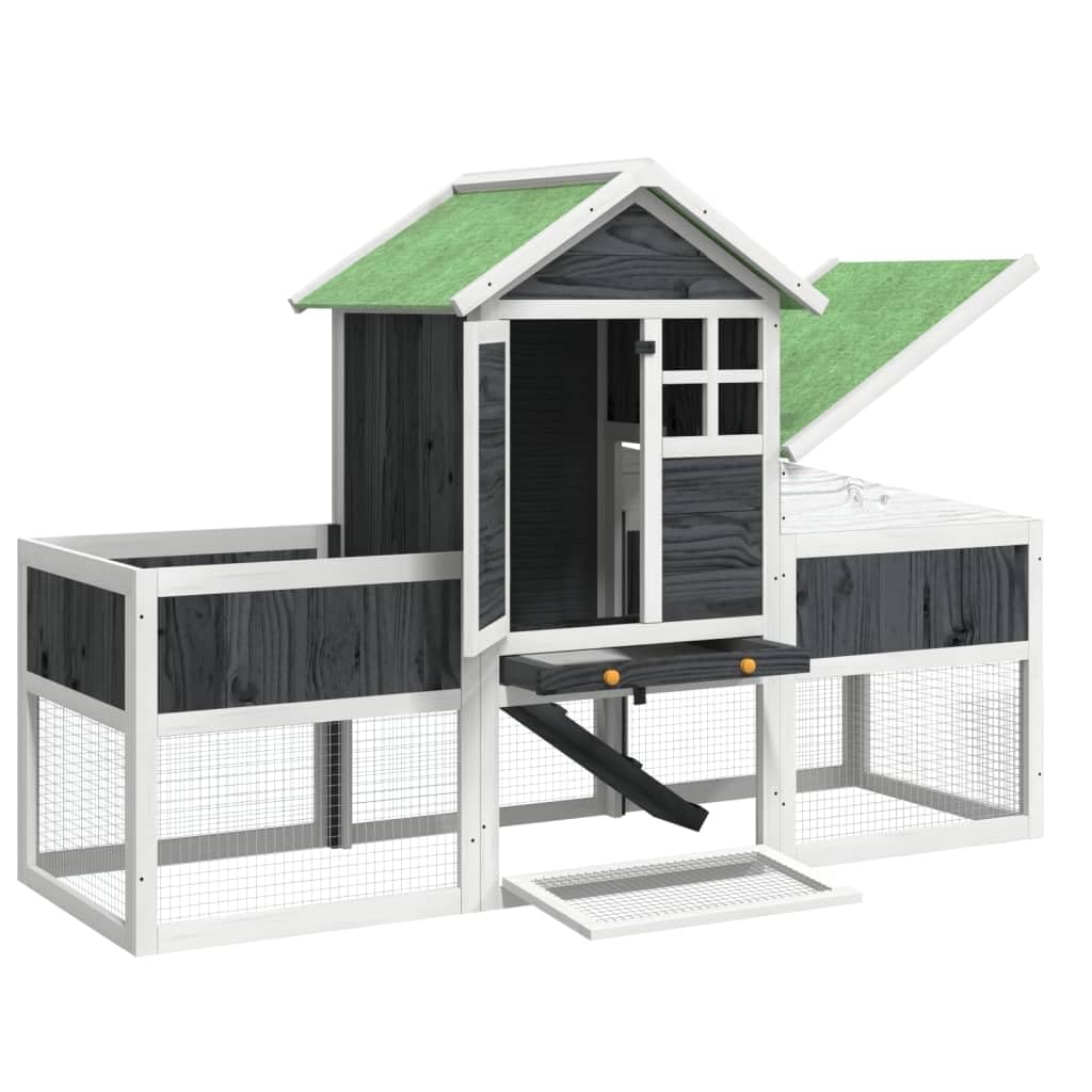 Conejera de Madera Maciza de Pino Gris 170x63x113 cm, JUNZAI Jaula Cobaya, Jaulas para Conejos, Jaula Hamster, Casa Conejo, Casita Conejo, Nido Conejo