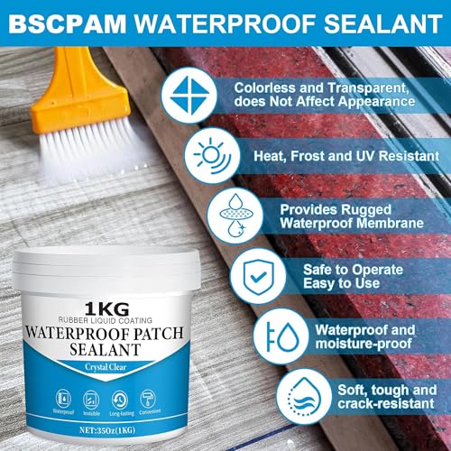 Image of Belanto 1Kg Transparent Waterproofing Glue with Brush for Roof Leakage,Crack Seal Water Leakage Solution Indoor Outdoor, Waterproof Adhesive Sealant for Bathroom Pipe Wall Tile Surface Window (1 KG)