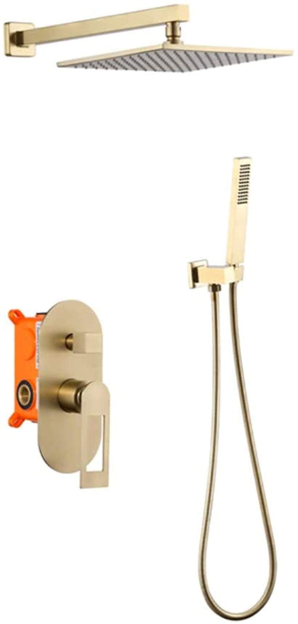Robinet de douche laiton doré brossé avec pommeau carré 10 pouces