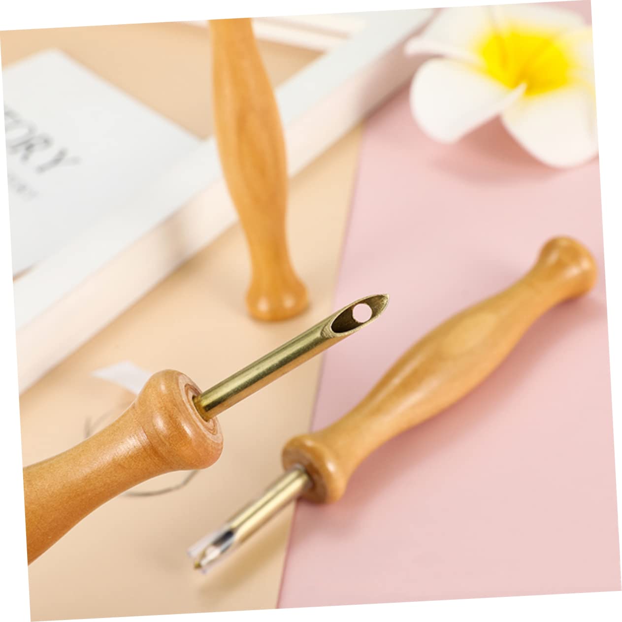 HOODANCOS 1Set Wooden Handle Punch Needle Set with Threaders Durable Sewing Tools for Weaving Felting and Embroidery Crafts Punch Needles Threaders for Projects