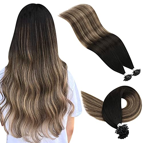 YoungSee Fusion Hair Extensions U Tip Remy Human Hair Natural Black to Ash Blonde with Dark Brown Balayage Pre Bonded Hair Extensions Keratin Human Hair U Tip Extensions 18inch 1g s 50g