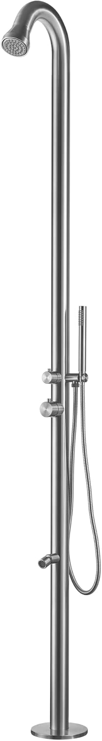 HEATGENE Outdoor Shower System, Showerhead, Wand Hand Shower, Foot Spout Rinse, Outdoor Shower Stand for Outside/Poolside/Patio Drench Shower - Brushed