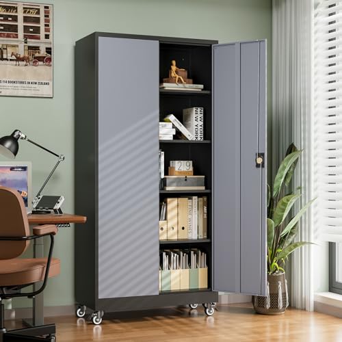 Image of Letaya Metal Garage Storage Cabinets with Lock Door and Adjustable Shelves, Steel Tool Cabinets for Home,Office,Warehouse Organisieren (Black Grey, 74.41 inch H)
