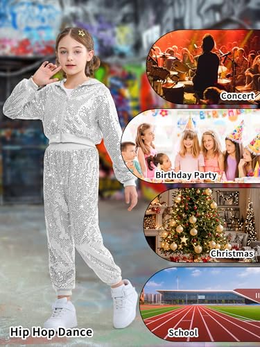 Buy LOLANTA 2Pcs Girls Dance Outfits Cropped Sequin Jacket Pants
