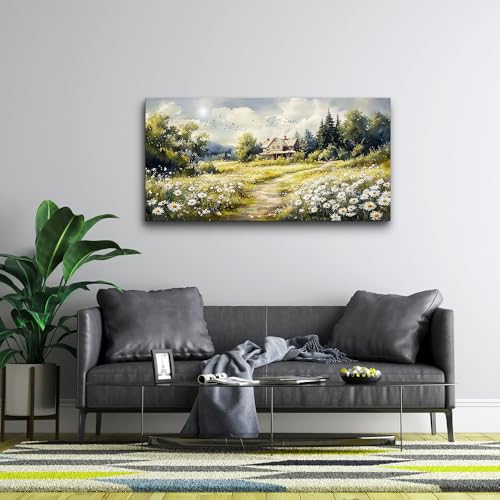 ERQINHUA Large Wall Art For Living Room Canvas Wall Decor For Bedroom Office Field Scenery Flower Watercolour Painting Farmhouse Decorations Wall Pictures Artwork Ready To Hang Home Decor 24"X48"