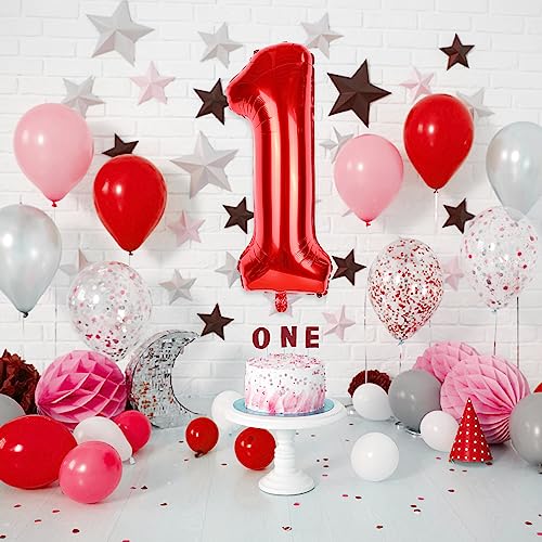 Image of Red 1 Balloon Number for 1st Girls Birthday, 40 Inch Number Foil Balloons 0-9 Set for Boys, Large 11st Birthday Party Balloons Decor Anniversary Graduation Decoration Women Kids Supplies
