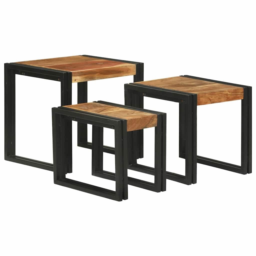 Tavoli Nesting 3 Pezzi Legno Acacia e Metallo