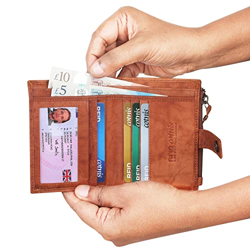 Image of Men's Button Lock Leather Wallet Vertical Bifold Wallets for Men with Multiple Cards Slots and Coin Pocket| Wallet with Card Holder for Men