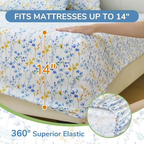 Image of MUXHOMO Full Size 4 Piece Sheet Set, Soft Breathable Bed Sheet Set for Bedroom with Deep Pocket Up to 16 inch, Wrinkle-Free & Cooling Bedding for Oeko-TEX Certified - Sweet Blueberry