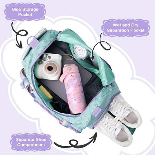 WOOMADA Travel Duffle, Weekend Bag with Wet Pocket & Trolley Sleeve, Gym Dance Bag With Shoe Compartment(Star Turquoise)3