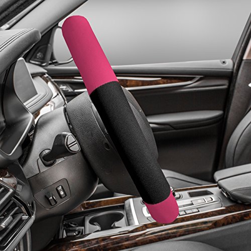 Image of FH Group Universal Fit Modernistic and Seat Belt Pads Combo Set Steering Wheel Cover Fits Most Cars, SUVs Pink