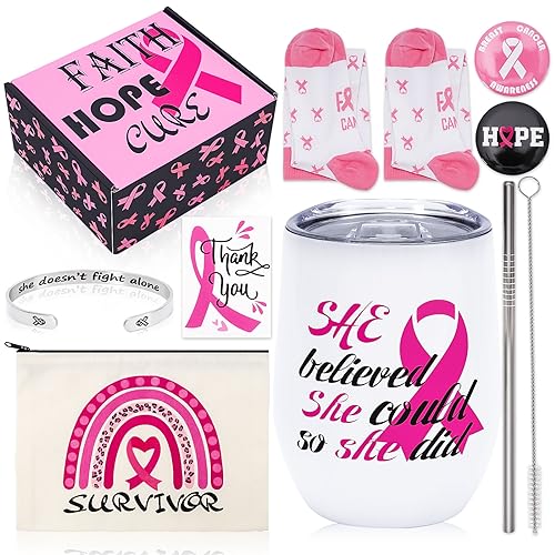 Cadeaux de motivation cancer du sein : coffret ruban rose pour femme survivante