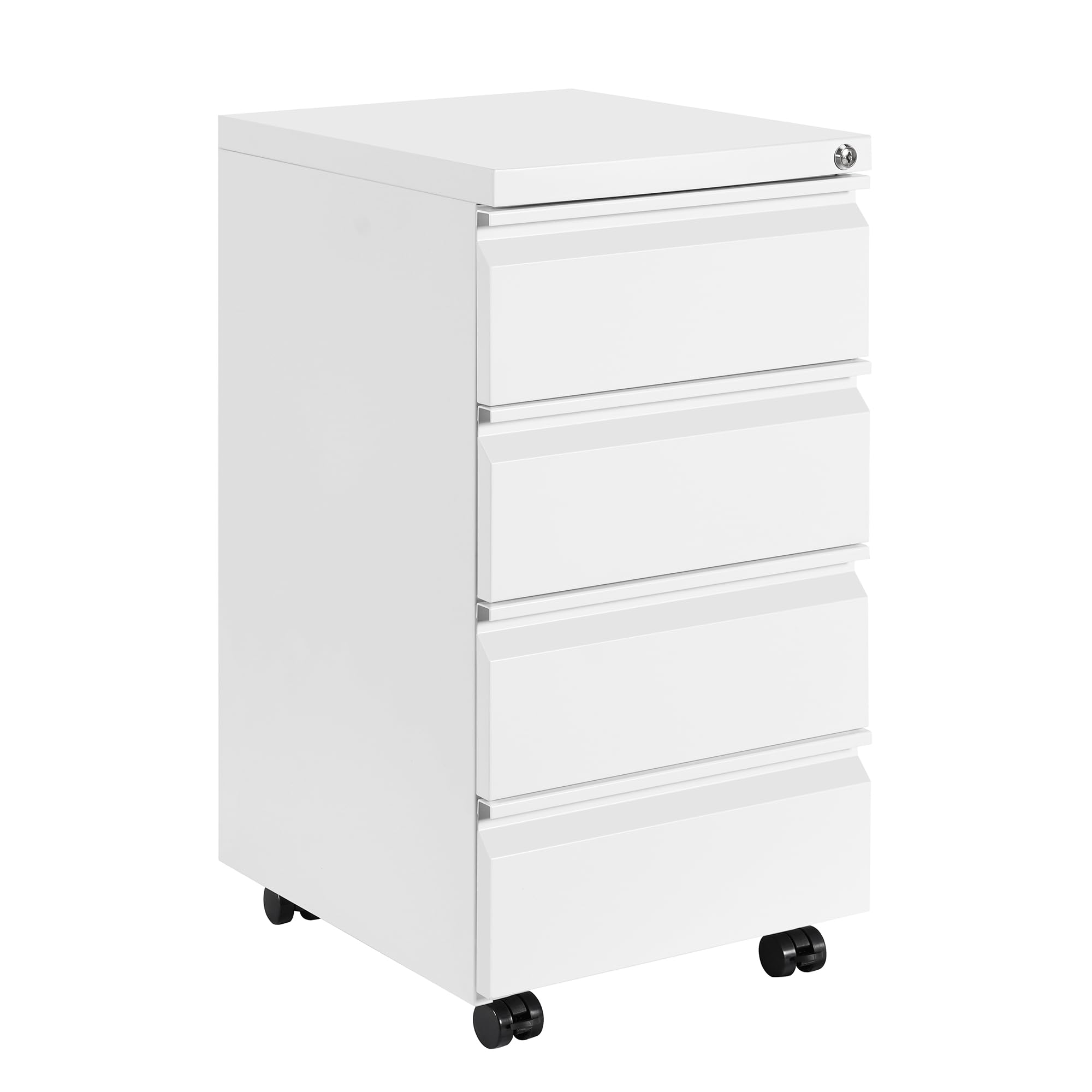 HOMSTEEL 4 Drawers File Cabinet, Metal Filing Cabinet with Lock, Mobile File Cabinet, Fully Assembled Except Casters, for Office, Home Office, White