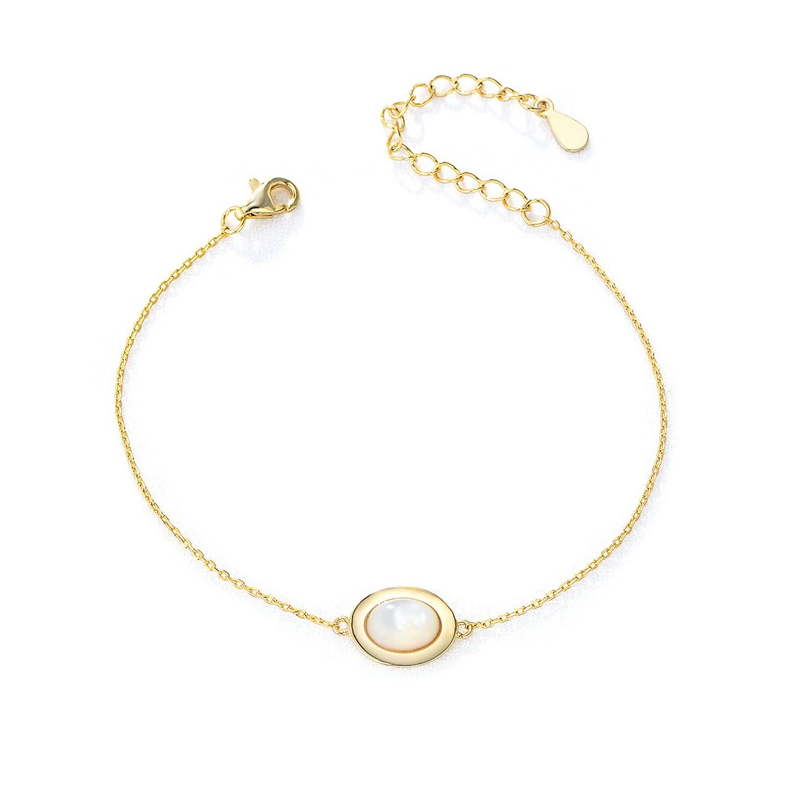 Pulsera Oro Amarillo Mujer 9K / 14K / 18K, Oval con Concha, Cadena Extensible 16 CM + 5 CM, Pulsera Mujer Oro