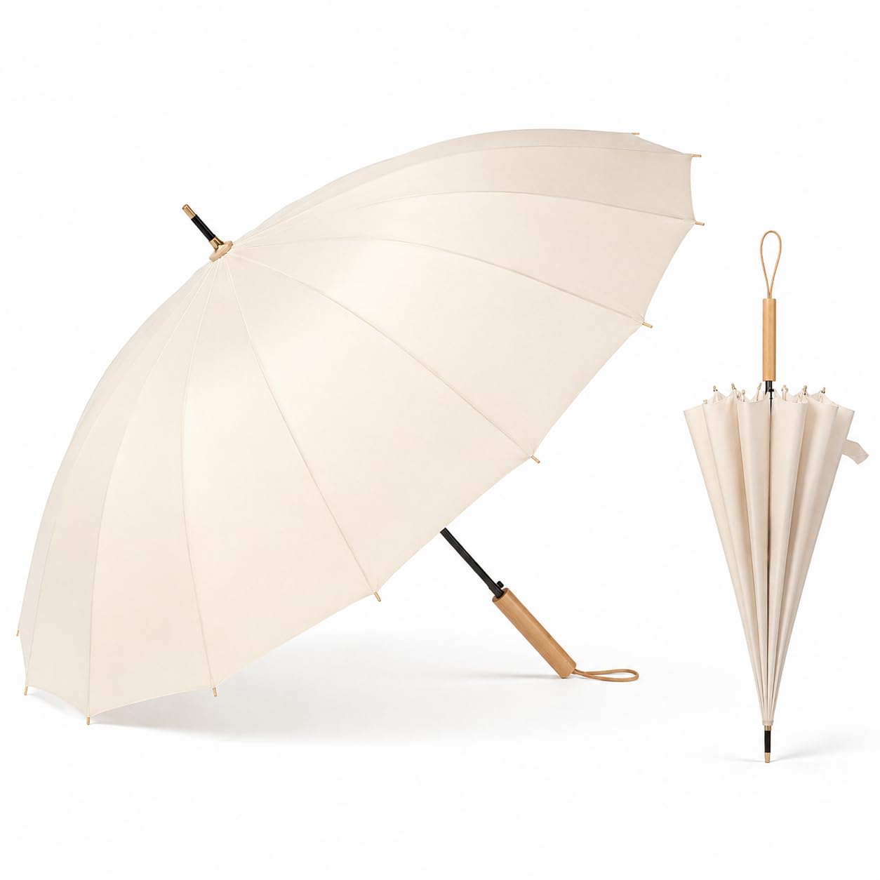 16 Ribs Automatic Windproof Umbrella for Men Women, Heavy Duty Rain Protection with Wooden Handle, Large Waterproof UV Resistant Canopy, Premium Long Stick for Office Travel Outdoor Use (1 PC)-image-46