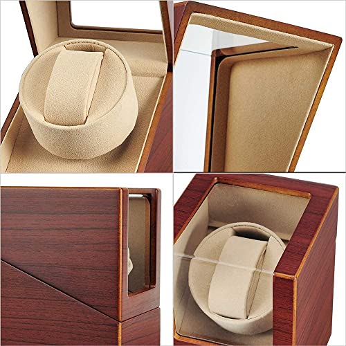 Image of Automatic Single Watch Winder with Quiet Japanese Motor,AC Adapter or Battery Powered,Premium Leather Exterior and Soft Flexible Watch Pillows for Men's and Women's Watches