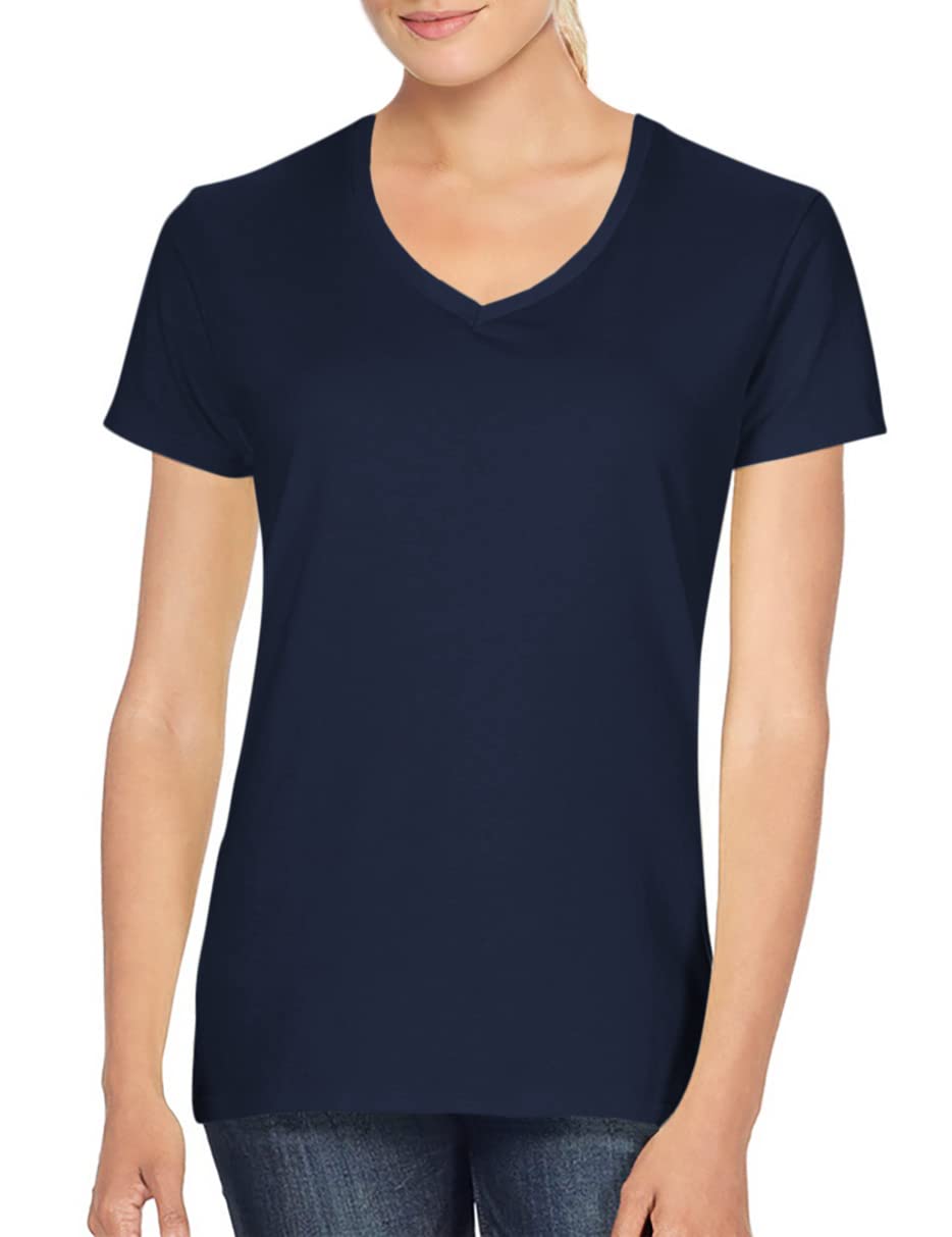 Gildan Ladies Soft Style Short Sleeve V-Neck T-Shirt (XL) (Navy)