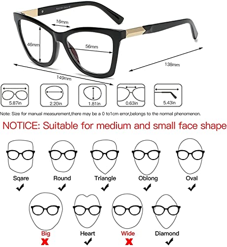 Image of Bevi Reading Glasses Anti Eyestrain Blue Light Blocking Large Square Oversize Frame with Metal Hinge for Women and Men