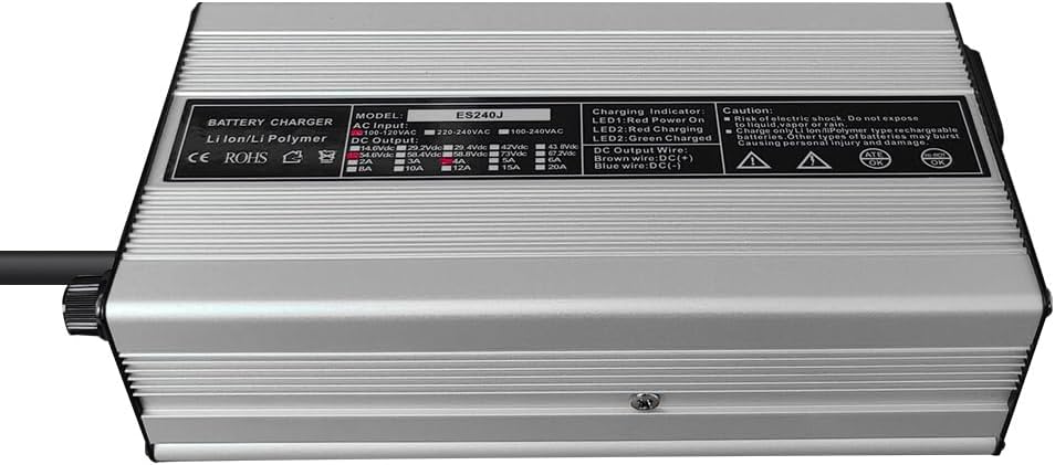 Abakoo 54.6V 4A Battery Charger Power Supply Adapter for 48V 13S Lithium Battery with 3-Pin XLR Connector