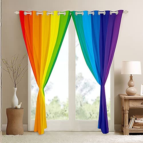 Loussiesd Rainbow Curtains Colorful Stripes Room Darkening Curtains for Bedroom Home Decor Noise Reducing Thermal Insulated Window Drapes Light Reducing Soft Grommet Curtains W66*L90 - Image 4