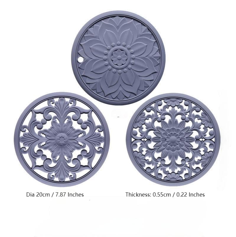 Zoyizi Blue Silicone Trivets for Hot Dishes, Pots&Pans, Round Hot Pads for Kitchen, Silicone Trivet mat for Table Tops, Silicone Pot Holder for Countertops, Heat Resistant Mat, Silicone Mats Set 3