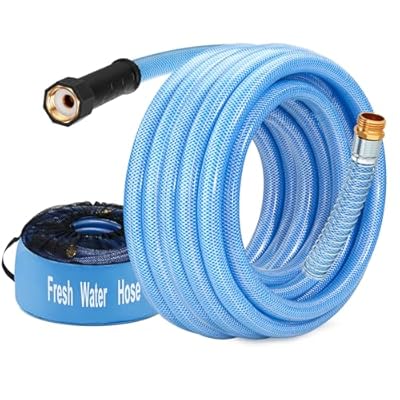 Kohree 35FT Upgraded RV Water Hose, 5/8" Premium Drinking Water Hose for Camper, Leak Free, No Kink, Flexible Garden Hose 35 ft with Storage Bag, Reinforced PVC Design w/Strain Relief Ends - Blue