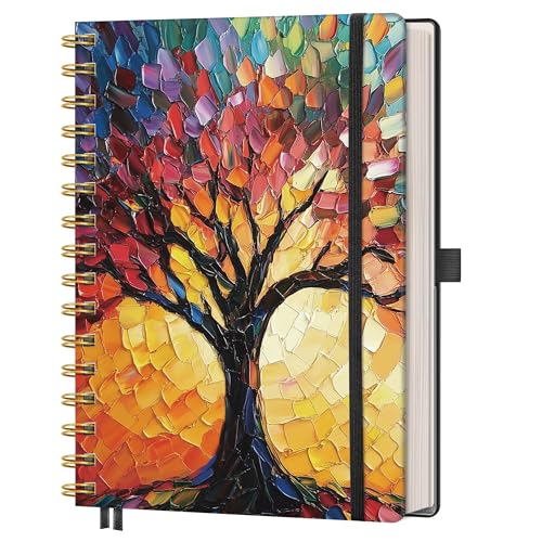 AHGXG Spiral Journal Notebook, 160 Lined Pages, A5 Medium Size (5.7'' x 8.3''), for Men & Women, Journaling, Writing, Work & Office, Hardcover, 100 GSM Thick Paper (Colourful Tree)