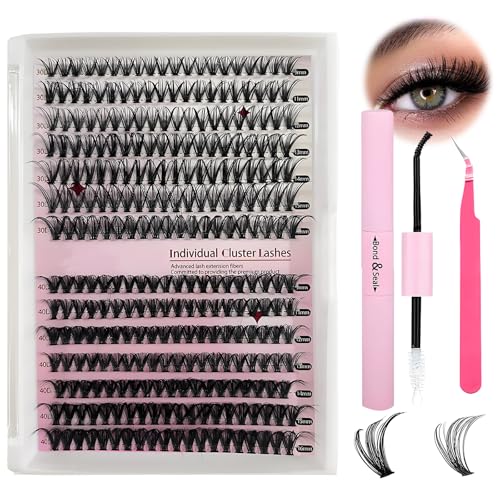 VEGCOO Pestañas Postizas Naturels Cluster Lashes 280 Unds 30D+40D Pestañas Pelo a Pelo Extensiones de Pestañas Individuales Lash Cluster Tipo Racimo Ruso con Accesorios y Pinzas (9-16 mm)