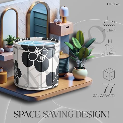 Image of Helteko Bath Tub for Adult for Bathroom, Foldable Tub for Home Use with Drainage Hole, Thickened Insulated Ice Bath Tub, Inflatable BathTub for Adults, Ice BathTub for Adults (Black-White)