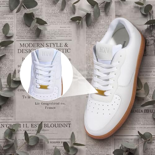 Image of HXV Women Fashion Sneakers Casual Tennis Shoes Retro Trendy Low Top Lace-Up Breathable Non Slip Lightweight Comfortable Zero Drop Cute Flat Walking Shoes