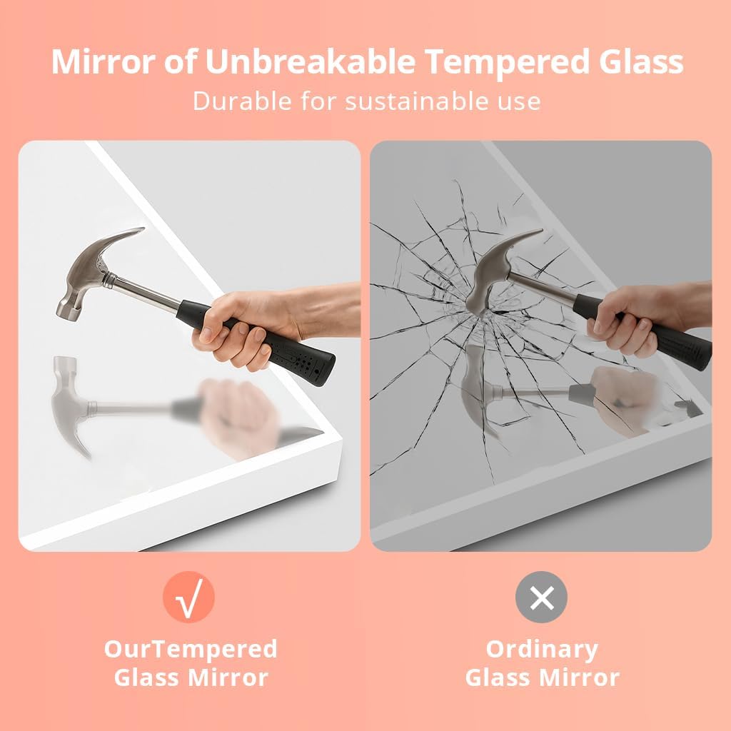 COMHOMA Vanity Desk with Large Mirror,15 LED Bulbs and Power Outlet,Makeup Table with 9 Storage Drawers and HD Mirrors,3 Color Modes Adjustable Lighting for Bedroom Dressing Room (White, 47inch)